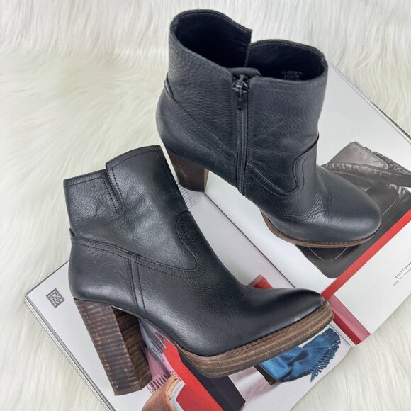 Wmns Lucky Brand Quintei Leather Zipper Western Ankle Boots Booties Sz 8.5M Blk - Picture 1 of 12